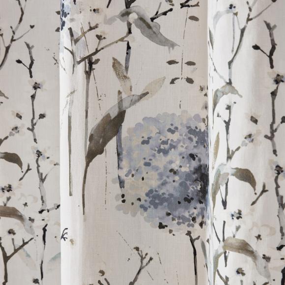 Laura Ashley Pallington Bloom Blackout Lined Curtains Smoke Blue