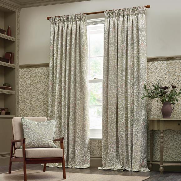 The Original Morris & Co Acorn Multi Floral Jacquard Stone / Sage Curtains