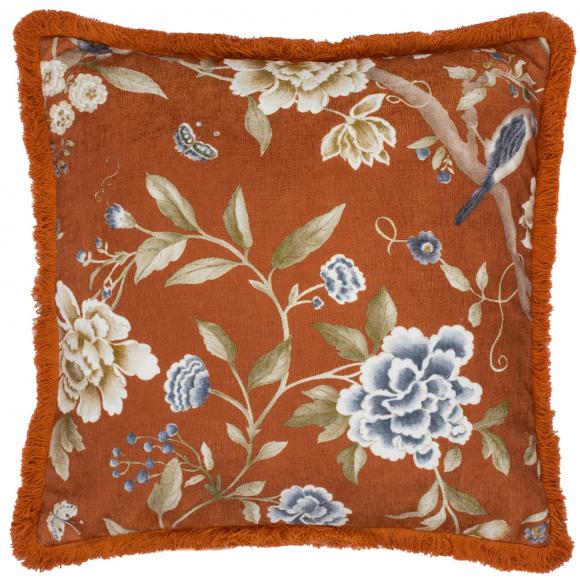 Sanderson Porcelain Garden Fringed Chenille Cushion Cover Rust