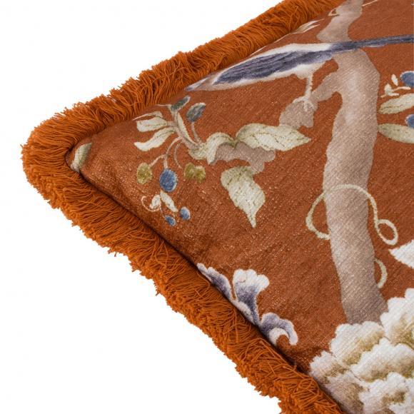 Sanderson Porcelain Garden Fringed Chenille Cushion Cover Rust