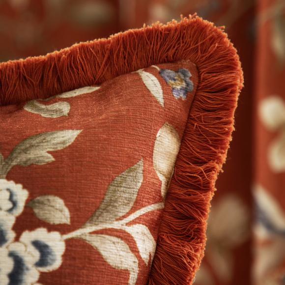 Sanderson Porcelain Garden Fringed Chenille Cushion Cover Rust