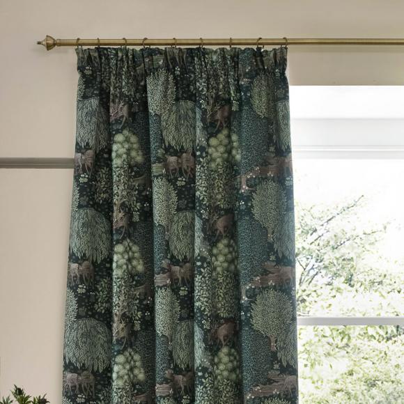 The Original Morris & Co Brook Woodland Jacquard Forest Green Curtains