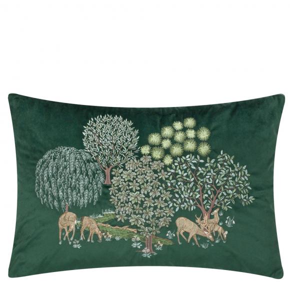 The Original Morris & Co Brook embroidered Velvet Cushion Forest Green 