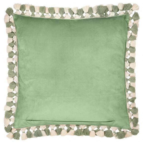 The Original Morris & Co Cray Tasselled Velvet Cushion Sage / Sunflower