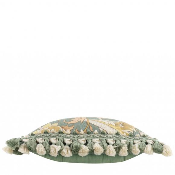 The Original Morris & Co Cray Tasselled Velvet Cushion Sage / Sunflower