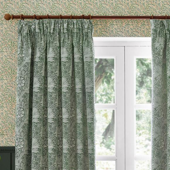 The Original Morris & Co Marigold Floral Jacquard Curtains Leaf Green
