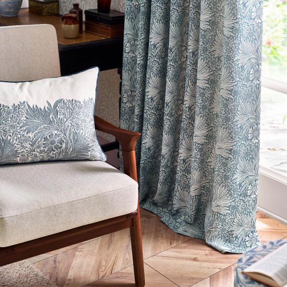 The Original Morris & Co Marigold Embroidered Cushion Indigo