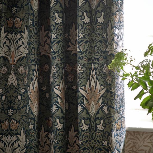 The Original Morris & Co Snakeshead Jacquard Chenille Curtains Indigo / Leaf