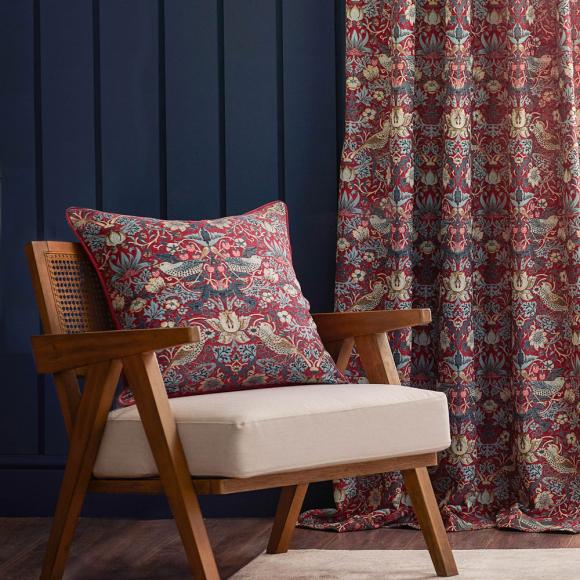 The Original Morris & Co Strawberry Thief Jacquard Floral Curtains Berry
