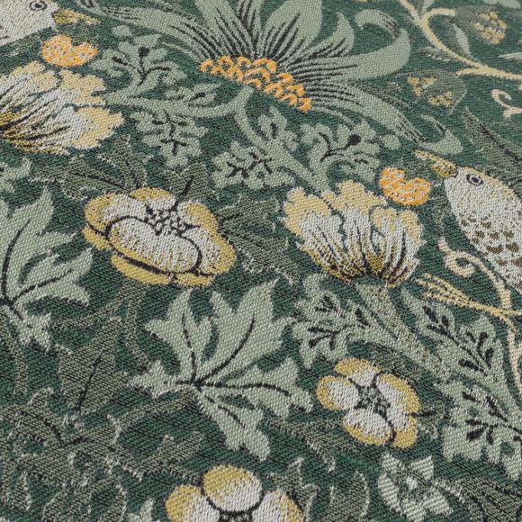 The Original Morris & Co Strawberry Thief Piped Jacquard Cushion Forest Green