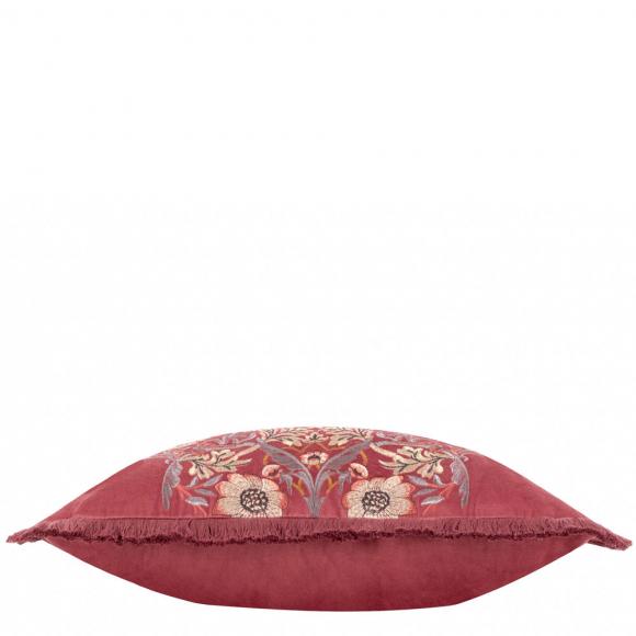 The Original Morris & Co Strawberry Thief Embroidered Velvet Cushion Berry