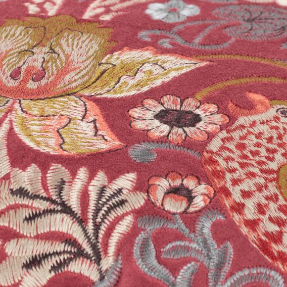 The Original Morris & Co Strawberry Thief Embroidered Velvet Cushion Berry