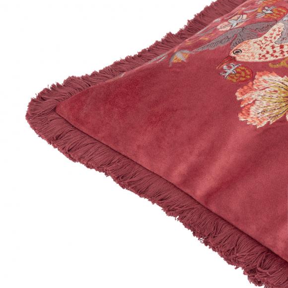 The Original Morris & Co Strawberry Thief Embroidered Velvet Cushion Berry