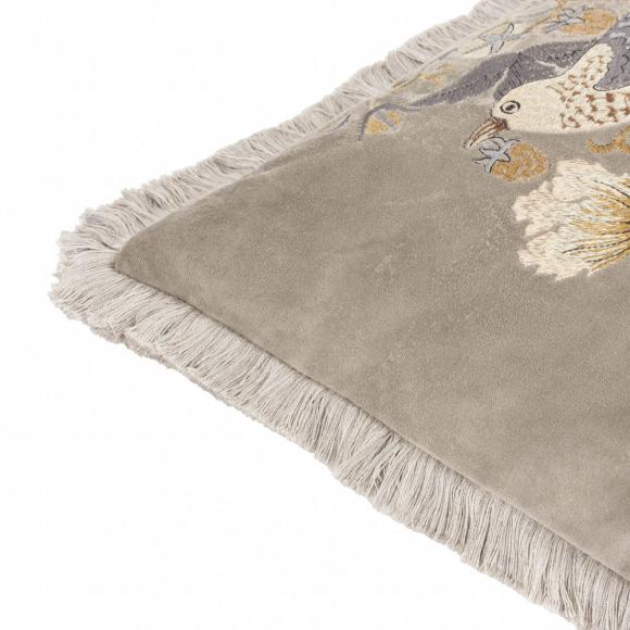 The Original Morris & Co Strawberry Thief Embroidered Velvet Cushion Biscuit