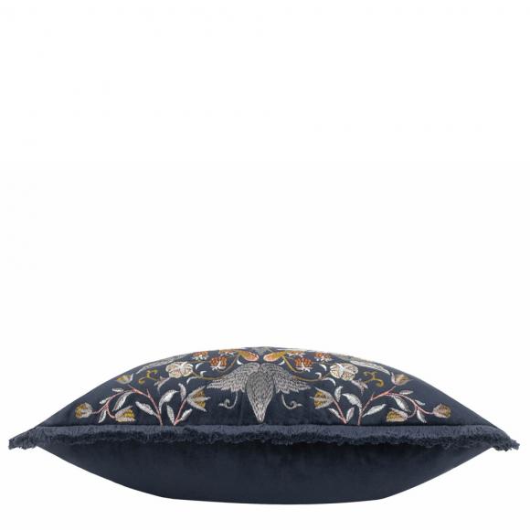 The Original Morris & Co Strawberry Thief Embroidered Velvet Cushion Indigo
