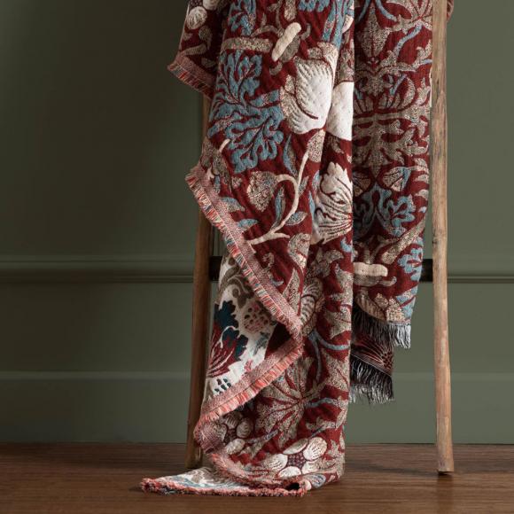 The Original Morris & Co Strawberry Thief Jacquard Throw Berry