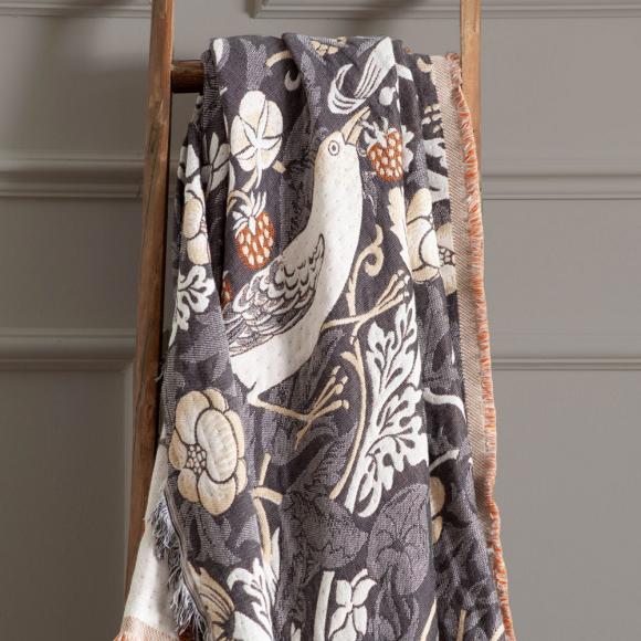 The Original Morris & Co Strawberry Thief Jacquard Throw Biscuit