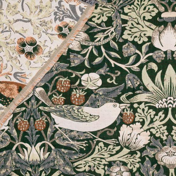 The Original Morris & Co Strawberry Thief Jacquard Throw Forest Green