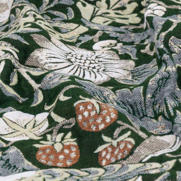 The Original Morris & Co Strawberry Thief Jacquard Throw Forest Green