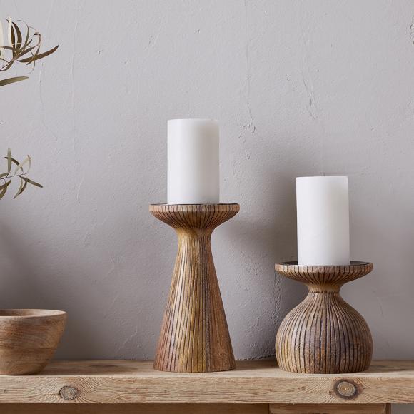 Nkuku Omari Mango Wood Candlestick - Natural