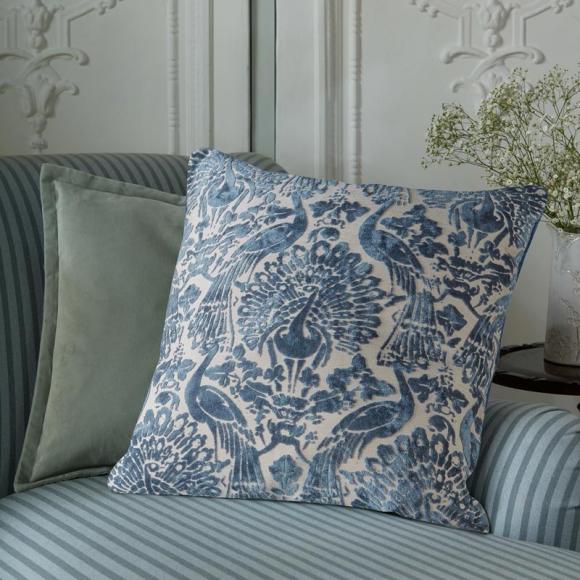 Laura Ashley Peacock Damask Cushion Dusky Seaspray