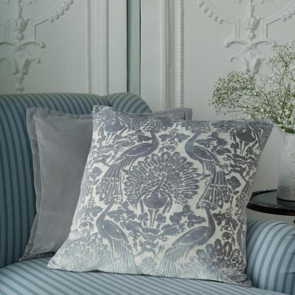 Laura Ashley Peacock Damask Cushion Steel