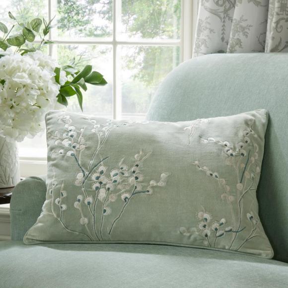 Laura Ashley Pussy Willow Embroidered Cushion Sage