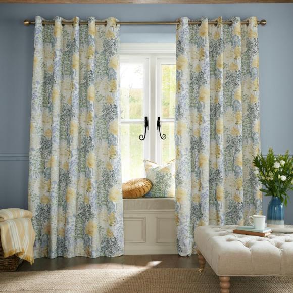 Laura Ashley Bernwood Ochre Yellow Lined Eyelet Curtains