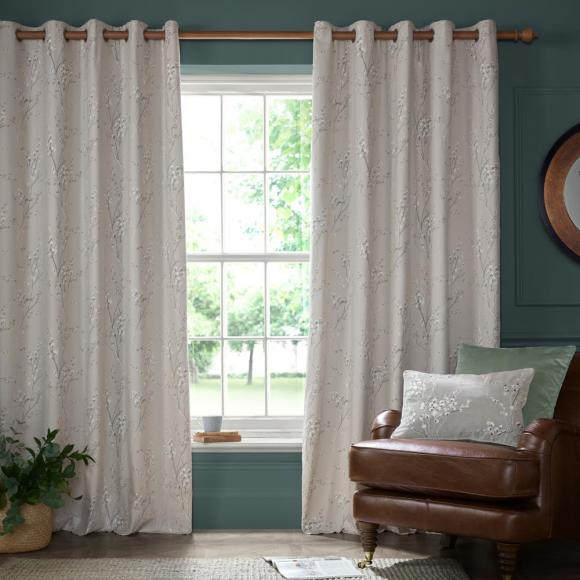 Laura Ashley Pussy Willow Truffle Natural Eyelet Curtains