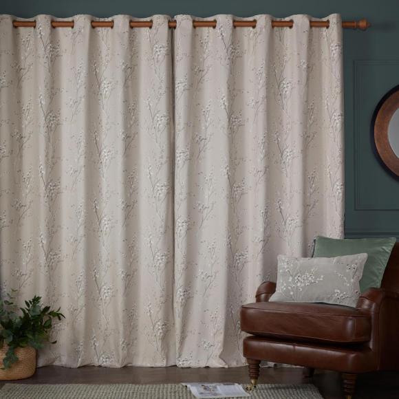 Laura Ashley Pussy Willow Truffle Natural Eyelet Curtains
