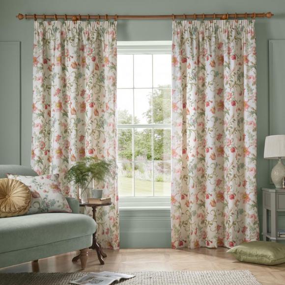 Laura Ashley Rosalind Pale Cranberry Lined Pencil Pleated Curtains