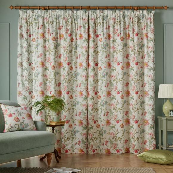 Laura Ashley Rosalind Pale Cranberry Lined Pencil Pleated Curtains