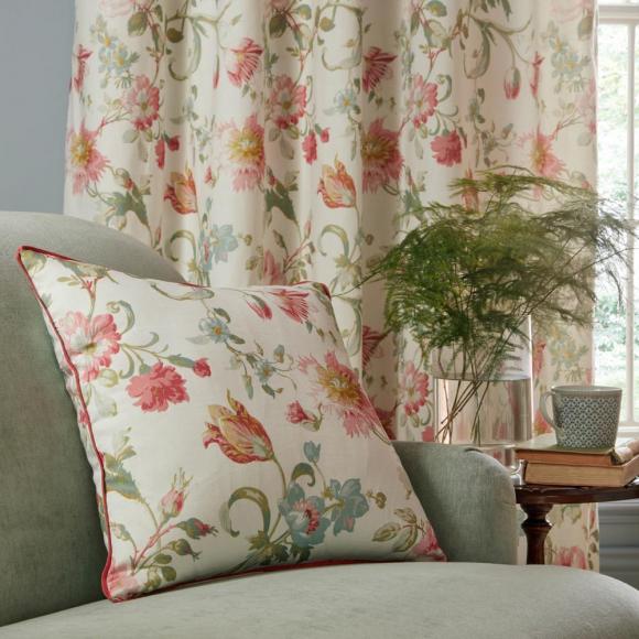 Laura Ashley Rosalind Pale Cranberry Lined Pencil Pleated Curtains