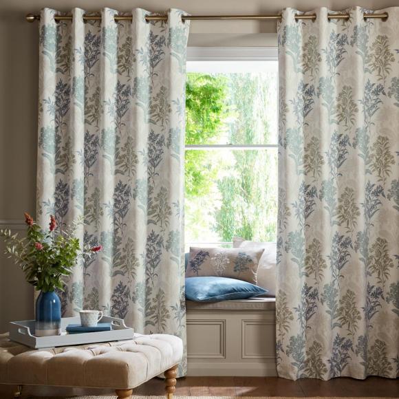 Laura Ashley Tenby Blackout Lined Eyelet Curtains Seaspray