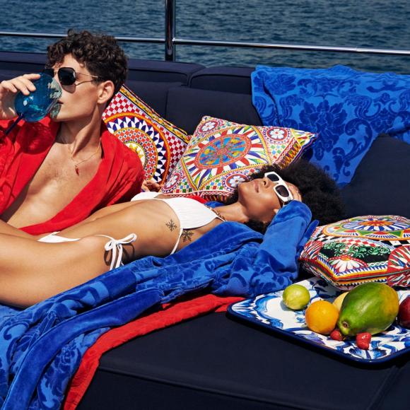 Dolce & Gabbana Casa Crosswise Jacquard Beach Towel Black