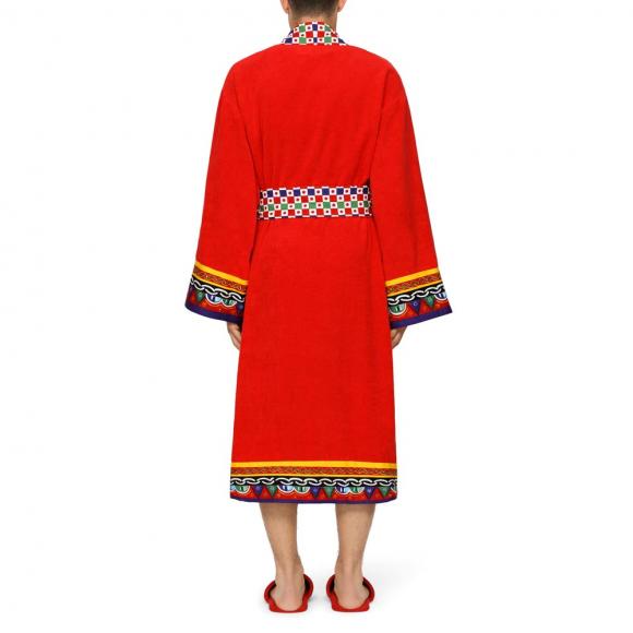 Dolce & Gabbana Casa Carretto Kimono Bathrobe with Belt Red