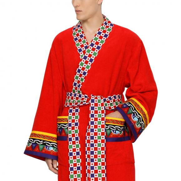 Dolce & Gabbana Casa Carretto Kimono Bathrobe with Belt Red