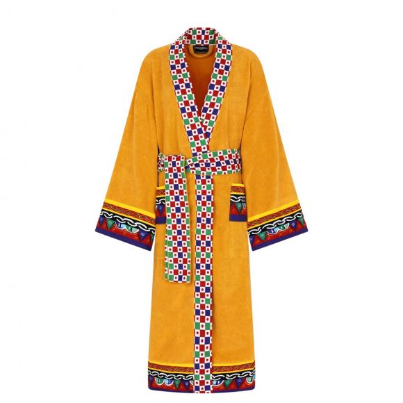 Dolce & Gabbana Casa Carretto Kimono Bathrobe with Belt Yellow
