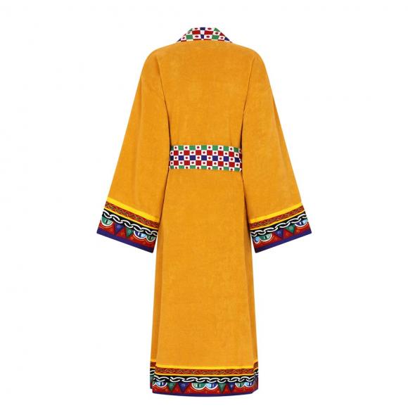 Dolce & Gabbana Casa Carretto Kimono Bathrobe with Belt Yellow