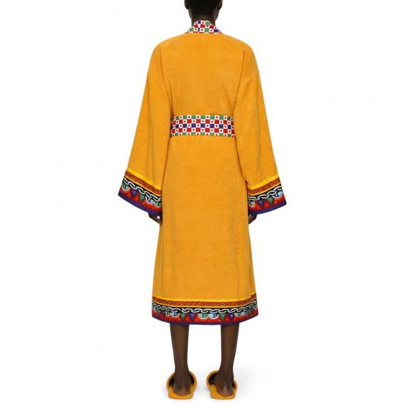 Dolce & Gabbana Casa Carretto Kimono Bathrobe with Belt Yellow