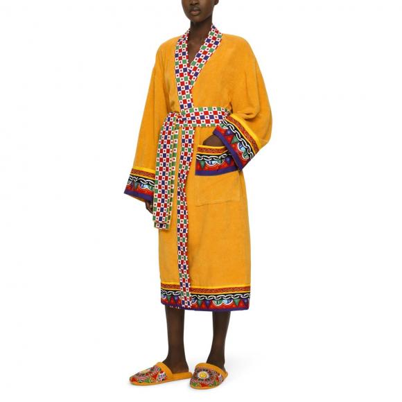 Dolce & Gabbana Casa Carretto Kimono Bathrobe with Belt Yellow