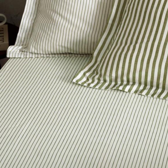 Yard Hebden Olive Narrow Stripe Fitted Sheet
