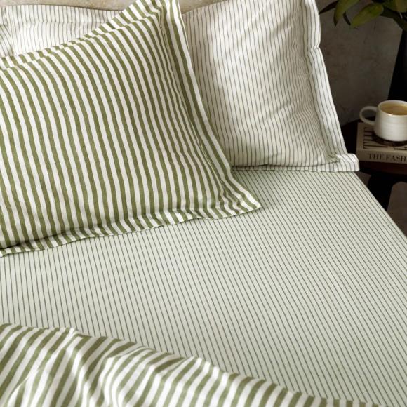 Yard Hebden Olive Narrow Stripe Fitted Sheet