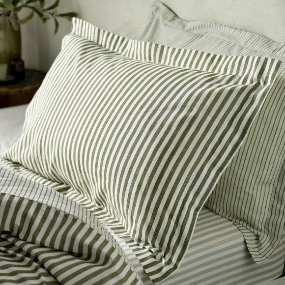 Yard Hebden Olive Narrow Stripe Fitted Sheet
