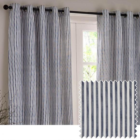 Yard Hebden Navy Striped Eyelet Curtains