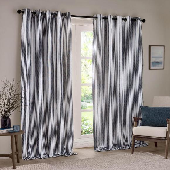 Yard Hebden Navy Striped Eyelet Curtains