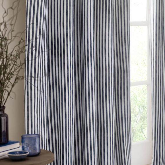 Yard Hebden Navy Striped Eyelet Curtains