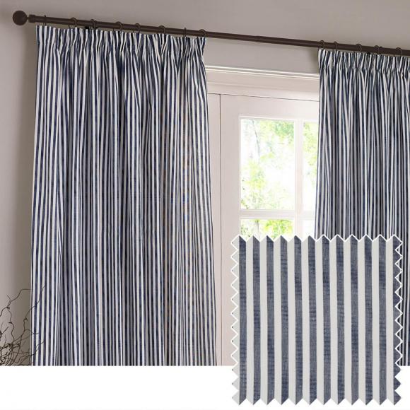 Yard Hebden Navy Striped Curtains with Header Tape