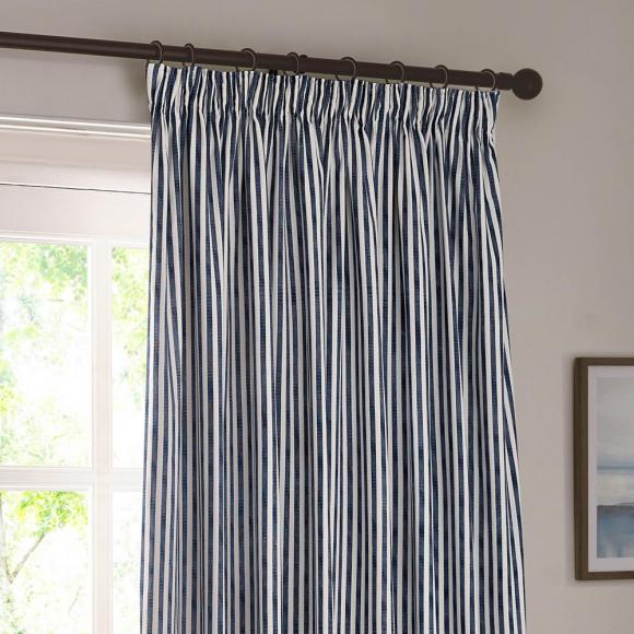 Yard Hebden Navy Striped Curtains with Header Tape