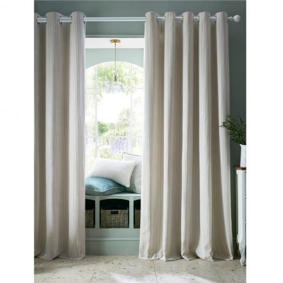 Laura Ashley Cornish Chenille Striped Eyelet Curtains Natural